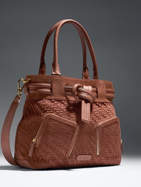 Cole Haan Handbags - Cole Haan Chestnut Woven Leather Tote with Detachable Strap NWT